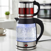 Siberg Teekocher Set 3-in-1 – Türkische Teemaschine mit 1,8L Wasserkocher, 800ml Glaskanne, 2200W Leistung, Warmhaltefunktion, BPA-frei