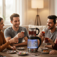 Siberg Teekocher Set 3-in-1 – Türkische Teemaschine mit 1,8L Wasserkocher, 800ml Glaskanne, 2200W Leistung, Warmhaltefunktion, BPA-frei