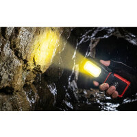 Siberg LED Arbeitsleuchte Akku (USB-C) – 360° Faltbare Werkstattlampe mit Magnet, Haken & Gürtelclip – 500lm COB Handlampe & Taschenlampe für KFZ, Camping & Outdoor (S605, 1800mAh)